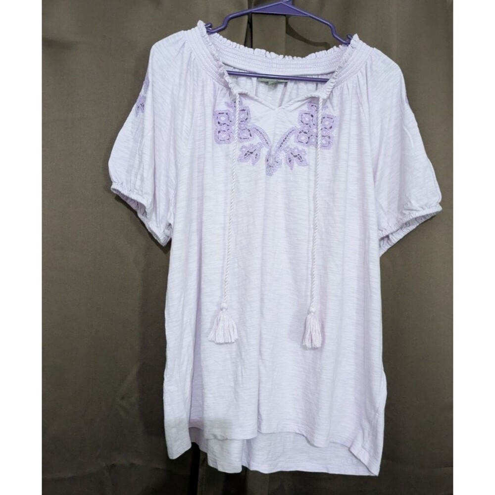 Women's Purple Blouse Crochet Tie Size XL Bohemian
